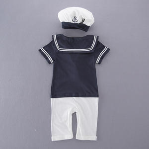 Mode été marine Style vêtements bébé garçons <span class=keywords><strong>marin</strong></span> Costume avec chapeau pour 0-2 ans HCFB-025 - Product Image 3