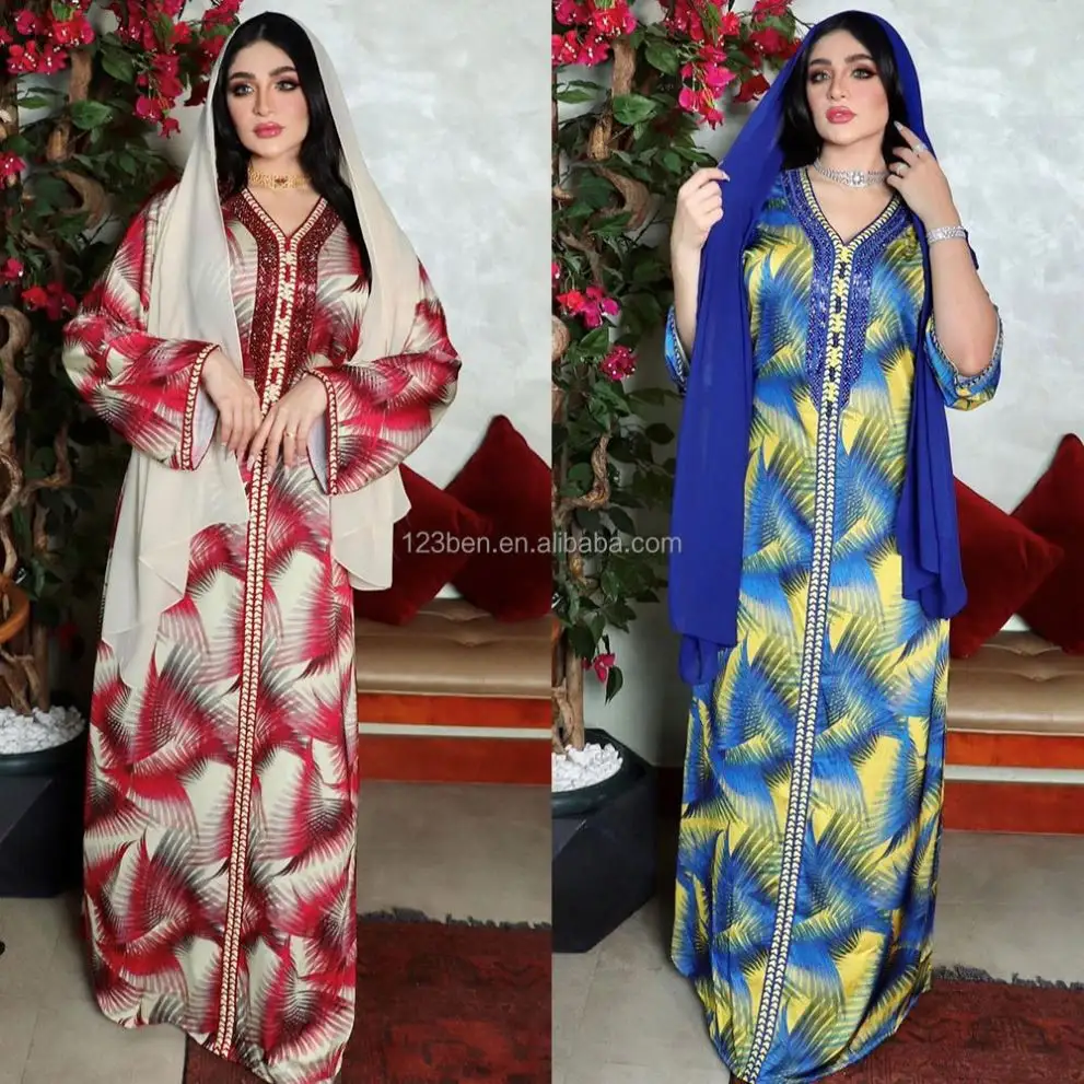 2023 רקמה חדשה צנועה אלגנטית פאייטים בגדים אילמים נשים נשים פתוחים ארוך באיה דובאי קימונו המוסלמי שמלת שרוול ארוך
