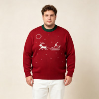 Pull de Noël personnalisable pour homme, style artistique, motif rennes, lune et étoiles en intarsia, col rond, pour fêtes de Noël
