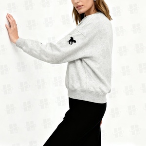 Factory Oem Cotton and Polyester Soft Fleece Printing Casual Wear <strong>Grey</strong> Oversized Boxy Fit Drop Shoulder Mock Neck <strong>Sweatshirt</strong> - Product Image 4