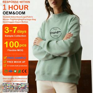 Wholesale Cotton HeavyWeight Soft <b>Fleece</b> Loose Fit Sweatshirt Drop Shoulder Oversized Custom Embroidered Mock Neck <b>Jumpers</b> - Product Image 1