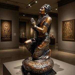 "La Dévotion Agée de S'agenouiller" - Grand Bodhisattva en bronze moulé à la main, statue de sculpture en bronze - Product Image 2