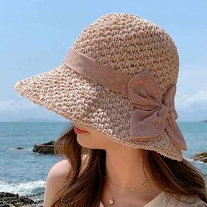 Sombrero de Paja con Lazo para Mujer, Estilo Veraniego, para Viajes a la Playa, Protección Solar - Product Image 3
