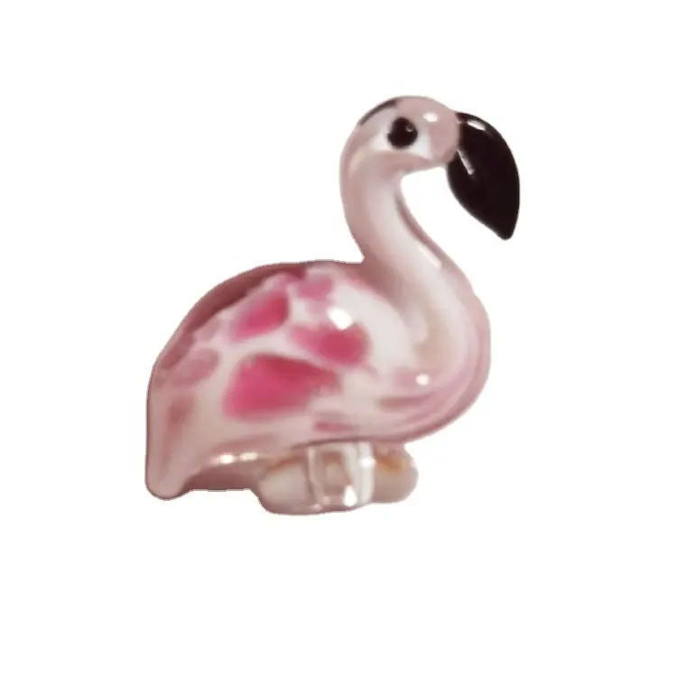 Handcrafted Pink Bird Murano Glass Animal figurine Flamingo Beads for Stainless steel Fruit fork Swizzle stick Stirring rod kit