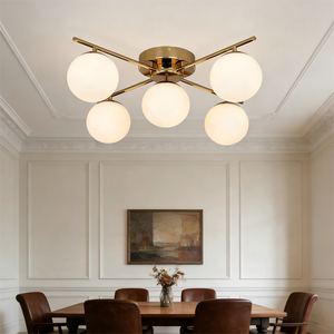 Lámpara de techo moderna y elegante con marco dorado y pantallas de vidrio opal, ideal para interiores modernos, sala de estar, comedor y dormitorio. - Product Image 2