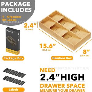 Bamboo Cutlery <b>Storage</b> <b>Box</b> Rectangular <b>Kitchen</b> Drawer Organizer For Knives Forks Spoons SpaceAid - Product Image 4