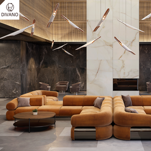 Set <span class=keywords><strong>Sofa</strong></span> kualitas tinggi Modern ruang tamu Foshan furnitur mewah Set <span class=keywords><strong>Sofa</strong></span> Modular panjang besar beludru oranye mewah - Product Image 1