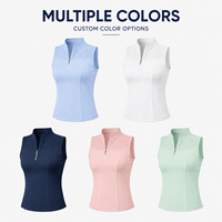 Haut de tennis sans manches personnalisé pour femme avec quart de zip et panneau perforé aux épaules pour l'entraînement sportif sur le court