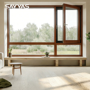 Fenêtre en <span class=keywords><strong>baie</strong></span> fixe moderne SAYYAS F120, cadre en bois recouvert d'aluminium, verre insonorisé, taille personnalisée pour la décoration du salon - Product Image 1