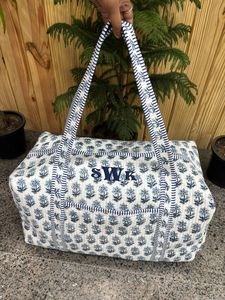 Premium Cotton Travel <b>Bag</b>, Handmade Quilted Fabric Duffle <b>Bag</b>, Block Printed Overnight <b>Bags</b>, Hand Luggage <b>Bags</b> for Women - Product Image 5