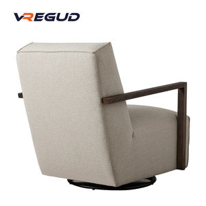 Sillón giratorio de comedor/sala de estar con marco de madera minimalista nórdico moderno, tapicería de tela suave y duradera con brazos ajustables - Product Image 3