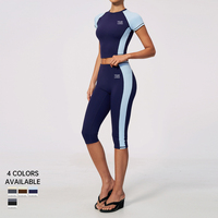 Ensemble de vêtements de fitness personnalisés pour femmes, t-shirt à manches raglan, haut de yoga, leggings capri, vêtements de sport, fabricant en gros