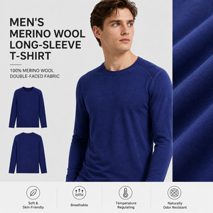 250 GSM <b>Wool</b> Men's Long Sleeve <b>Base</b> <b>Layer</b> Winter Thermal Underwear Top Custom Logo Premium Warm Soft Breathable Ski Hiking Shirt - Product Image 1
