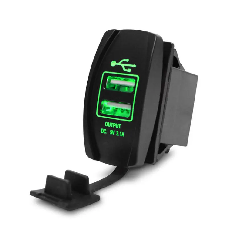 Chargeur USB double pour voiture 3.1a avec indicateur LED Couvercle étanche Adaptateur de prise de charge Chargeur de voiture Charge rapide
