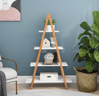 Estantes de almacenamiento de escalera triangular japonesa, estanterías para sala de estar, soporte de estantería de madera de cinco niveles tipo clásico de pie