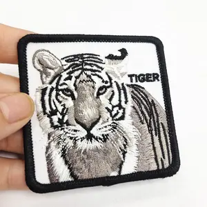 Custom Animal Tiger Logo Square Embroidered Iron Patches