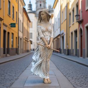 Bela Escultura Feminina de <span class=keywords><strong>Bronze</strong></span> Segurando uma Flauta, Estátua de Corpo Humano em Metal com Gaze Branca Leve em Perspectiva, Técnica de Fundição - Product Image 5