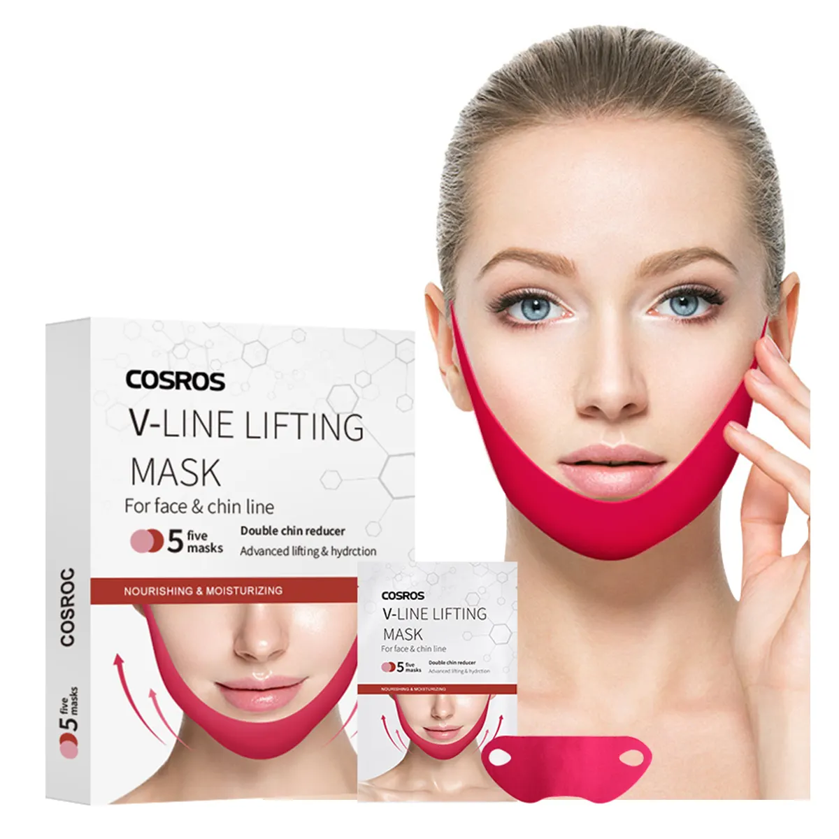 Private Label V Line Face Lift Mask Double Chin Reducer Lifting Band Strap Hydrogel Collagen Facial Mask Skin Care Products
