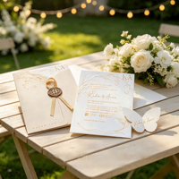 Kit d'invitation de mariage de luxe en papier coton avec impression typographique, menu, cartes de réponse et cartes 'Save the Date' avec dorure à chaud