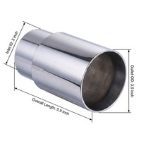 Embout d'échappement en acier inoxydable, entrée 3 pouces, sortie 3,5 pouces, 5,9 pouces, finition chromée polie miroir à degrés de pente, universel, à fixation par collier