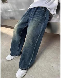 Pantalon en jean décontracté d'automne pour adolescents, coupe droite ample, taille mi-haute, jambe <span class=keywords><strong>large</strong></span>, poches élastiques, tricoté, délavé, séchage rapide, molletonné - Product Image 5