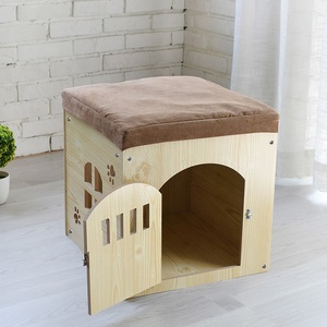 Printed Pattern Wooden <strong>Pet</strong> <strong>Bed</strong> MDF Dog House Kennel Rabbit Hide with Door - Product Image 4