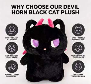 Peluche chaton démon mignon, peluche courte et moelleuse anti-chute, jouet en peluche personnalisé, décoration de canapé, cadeau d'Halloween, vente en gros - Product Image 2