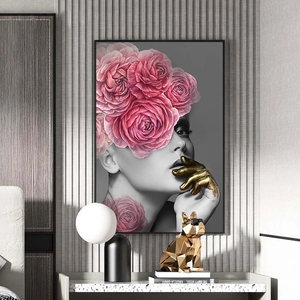 Style nordique décor à la maison affiche salon mur Art photo <span class=keywords><strong>fleur</strong></span> sur la tête avec or femmes peinture à l'huile impression sur toile - Product Image 3