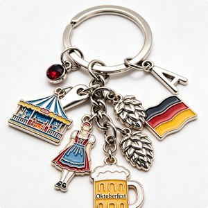 Oktoberfest Zinc Alloy Keychain With <b>Beer</b> Mug Dirndl Flag And Tent Charms Souvenir Gift - Product Image 2