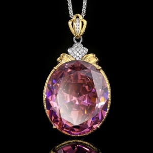 Polished Eco-friendly Copper Gold Plated Wire Drawing Design Jewelry Retro Large Egg Shape Cubic Zirconia Pendant Necklace Women - Product Image 4
