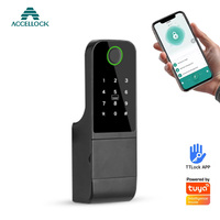 Serrure intelligente à empreintes digitales avec carte mémoire WiFi Tuya Cloud, étanche, télécommande 4 AA, clé mécanique, porte en aluminium/acier