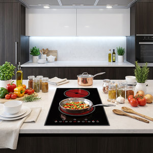 Table de cuisson <span class=keywords><strong>électrique</strong></span> encastrable à double zone de détection tactile 3000W avec <span class=keywords><strong>plaque</strong></span> vitrocéramique lisse - Product Image 1
