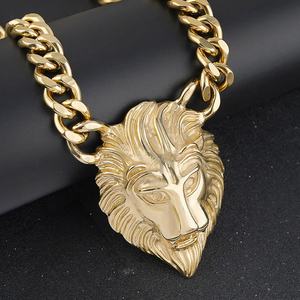 Collar de cadena cubana gruesa estilo Miami de acero de titanio con diseño de león, estilo hip-hop, para hombre y mujer, para parejas - Product Image 4