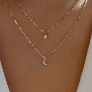 Collier CANNER S925 en argent sterling double couche étoile lune diamant pour femmes et filles, collier en zircon, été - Product Image 6