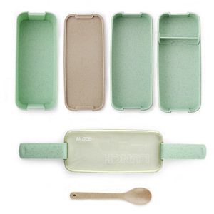 Wholesale 3-In-1 Compartment Wheat Straw Bento Box Reusable Tableware Lunch <b>Containers</b> Meal and Snack Food Portable - Product Image 4