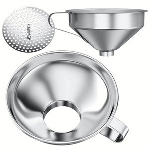 2 entonnoirs en silicone et acier inoxydable pour distribution de liquides, cuisson et remplissage de jus avec passoire - Product Image 1