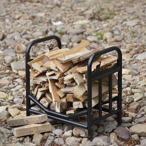 Support à bois de chauffage portable d'extérieur en métal noir rectangulaire à 1 niveau, rangement polyvalent pour cuisine, salon et extérieur - Product Image 2