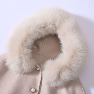 Cappotto di pelliccia di Cashmere per bambini all'ingrosso in pelliccia di vera volpe con collo di pelliccia da ragazza in Cashmere, pelliccia di Cashmere per bambini - Product Image 2