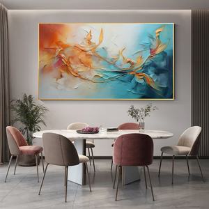 Peinture murale 3D abstraite texturée orange et turquoise sur toile acrylique, faite à la main, cadeau idéal pour l'inauguration d'une maison - Product Image 5