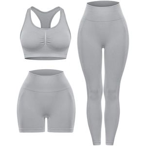 Conjunto de Yoga: Top Corto Racerback y Leggings de Cintura Alta, Sin Costuras, Color Negro Sólido, Spandex y Poliéster, Ropa Deportiva de Longitud Completa - Product Image 5