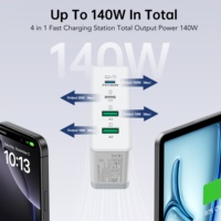 Adaptateur de chargeur pour ordinateur portable HNT GaN 140W avec prise pliable, 4 ports, station de charge très rapide, prise de type C, US OTP OCP Charge