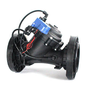 Válvula solenoide de irrigación con brida DN100 de plástico, tipo normalmente cerrado, con interruptor manual externo para uso agrícola - Product Image 1