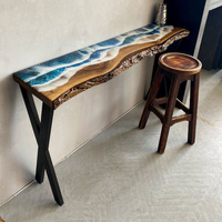 Meuble de salon rond avec table basse carrée en bois de résine époxy de luxe