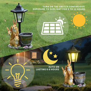 Lampe solaire de jardin Lapin de Pâques, figurine de lapin en résine, pot à plantes succulentes pour extérieur, cour, balcon, décoration micro-paysagère - Product Image 4