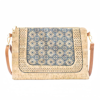 Sac messenger pour femmes liège naturel avec sangle d'impression ethnique cuir végan fermeture à bouton OEM logo personnalisé