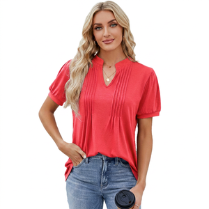 Camiseta de Manga Corta para Mujer, Personalizada, Oversize, de Color Sólido, Cuello Redondo, Ajuste Holgado, Tejido Transpirable, 100% Poliéster - Product Image 1