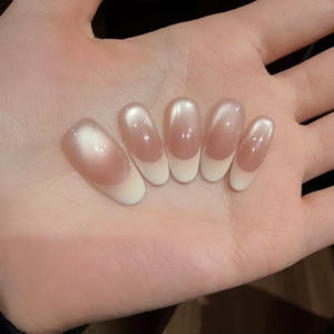 [CoCoMousse] <span class=keywords><strong>Uñas</strong></span> Postizas Pintadas a Mano de Alta Gama con Efecto Ojo de Gato y Rubor, Hechas a Mano, de Lujo Ligero y Cortas - Product Image 2