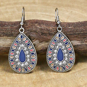 Boucles d'oreilles bohèmes goutte d'eau en alliage plaqué bronze antique avec serti clos, bijoux de fête pour femme - Product Image 2