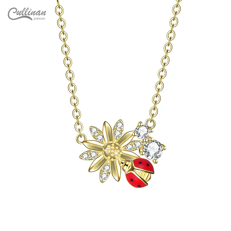 Ins 18 K Gold Chains Pawl-inlaid White Crystal Zircon Drop Oil Enamel Beetle Daisy Sunflower Statement Necklace Fantasy Jewelry