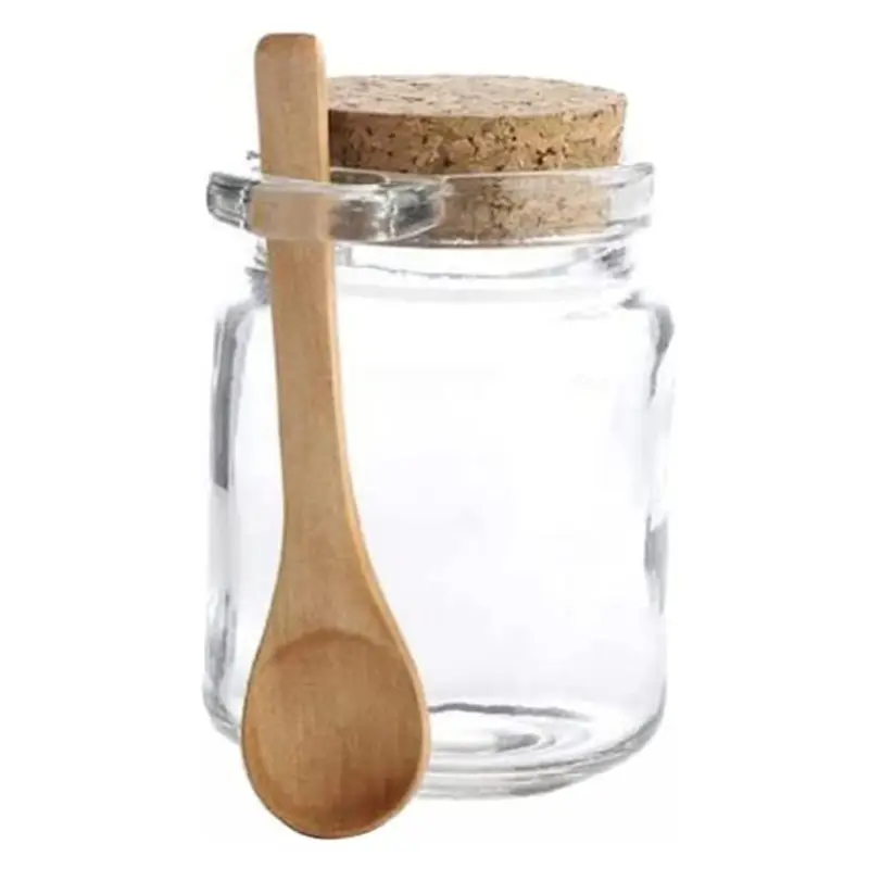 Recipientes de almacenamiento para cocina, frascos de vidrio redondo para condimentos y sal, con corcho de madera y cuchara, 100ml y 250ml